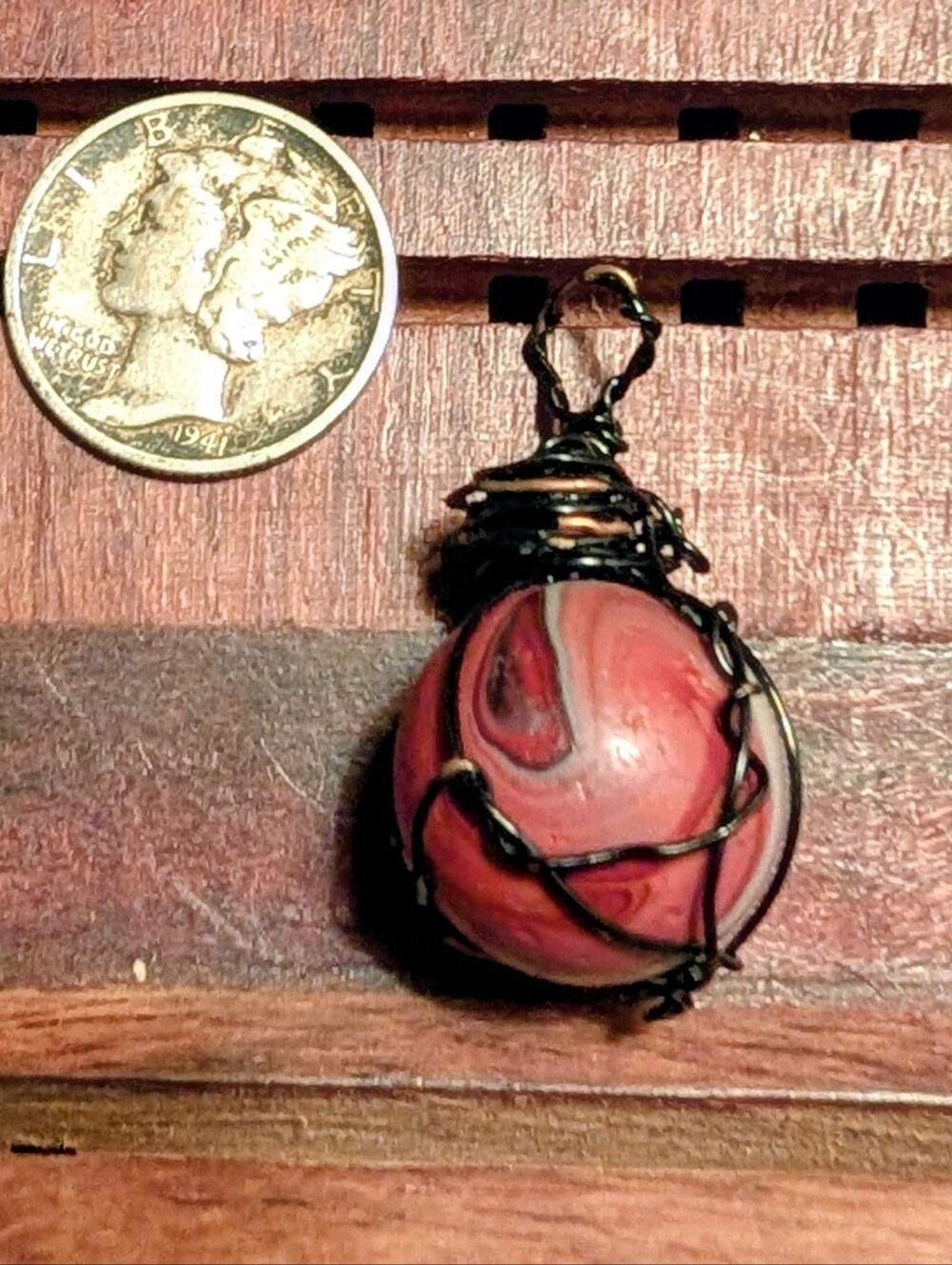 Handcrafted Wire-Wrapped Antique Marble Pendant